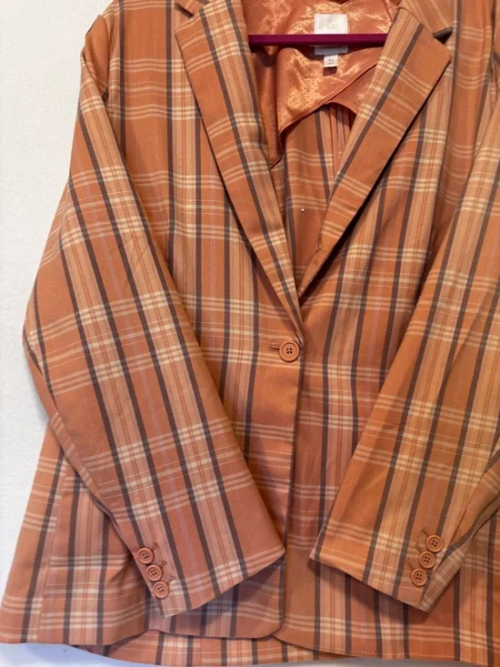 LC Lauren Conrad Plaid Blazer XL Rust Orange Oversized Spring Jacket - Picture 4 of 8